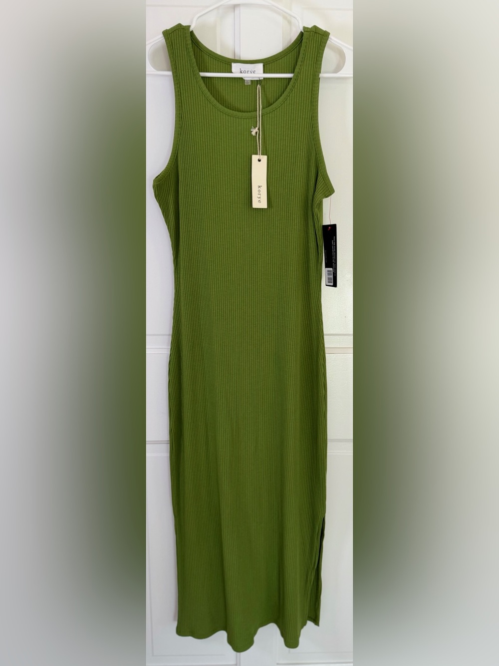 Korye DailyLook Green Ribbed Tank Midi Dress Side Slit NWT L